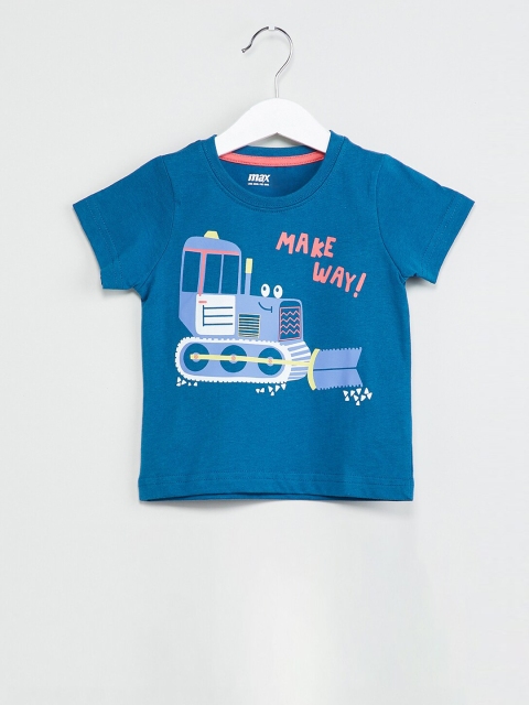 

max Boys Navy Blue Printed Round Neck T-shirt