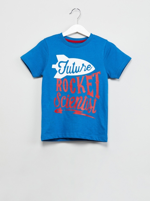 

max Boys Blue & Red Printed Round Neck Slim Fit T-shirt