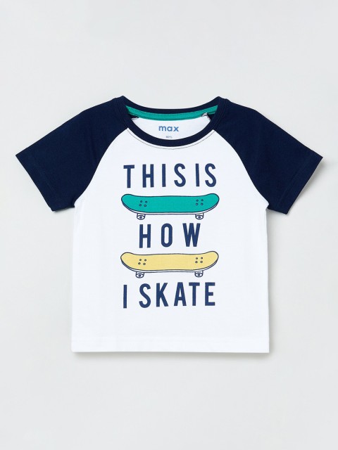 

max Boys White Printed Round Neck T-shirt