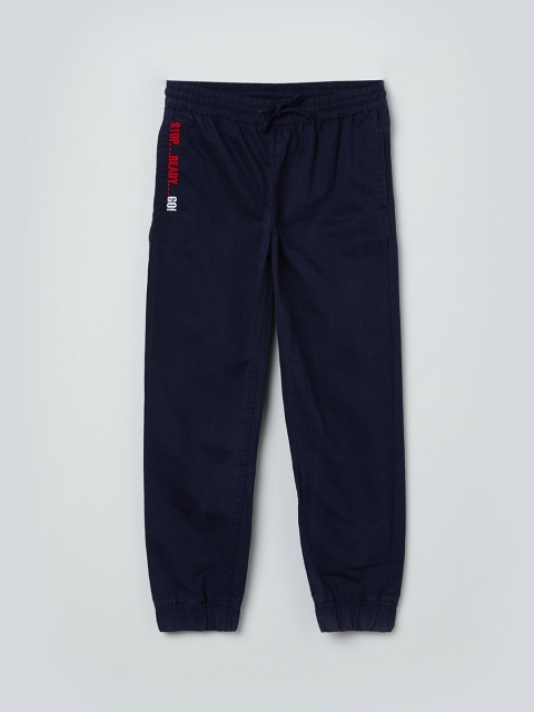 

max Boys Navy Blue Solid Slim-Fit Joggers