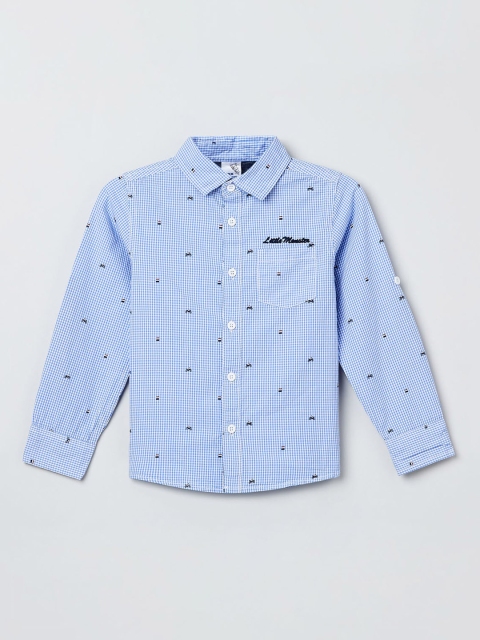 

max Boys Blue & White Regular Fit Checked Casual Shirt