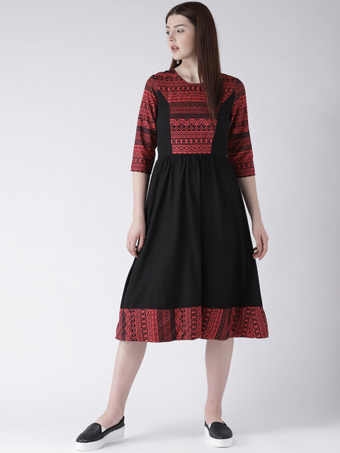 

DODO & MOA Women Black Printed Ethnic Fit and Flare Dress