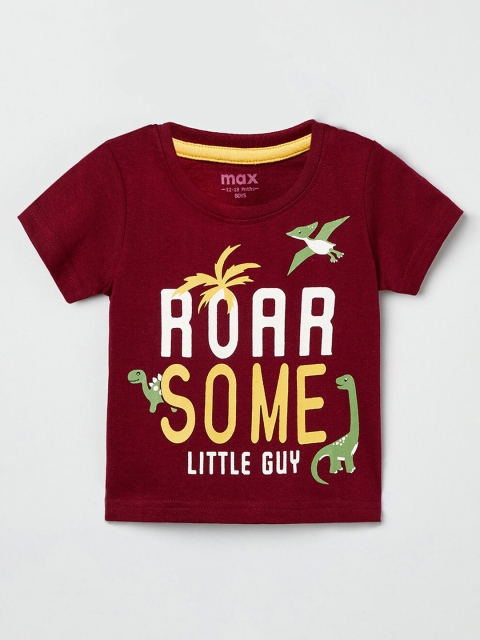 

max Boys Burgundy Printed Round Neck T-shirt