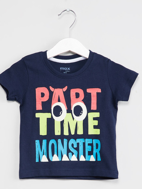 

max Boys Navy Blue Printed Round Neck T-shirt