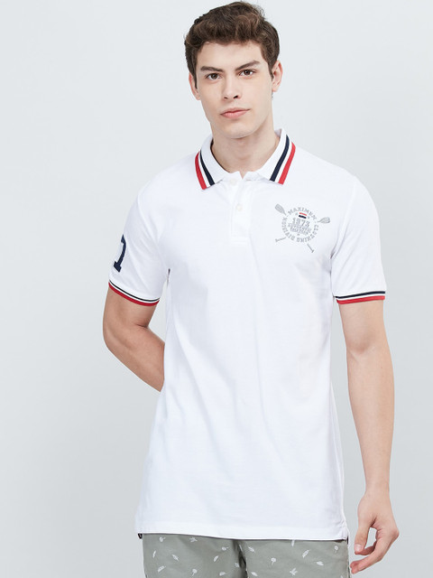 

max Men White Solid Polo Collar T-shirt
