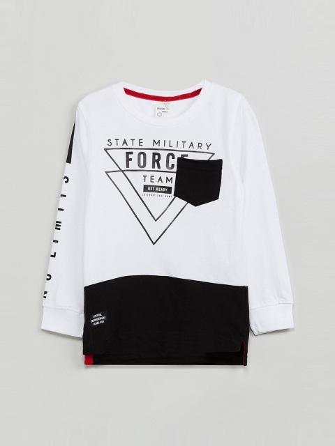

max Boys White & Black Printed Round Neck T-shirt