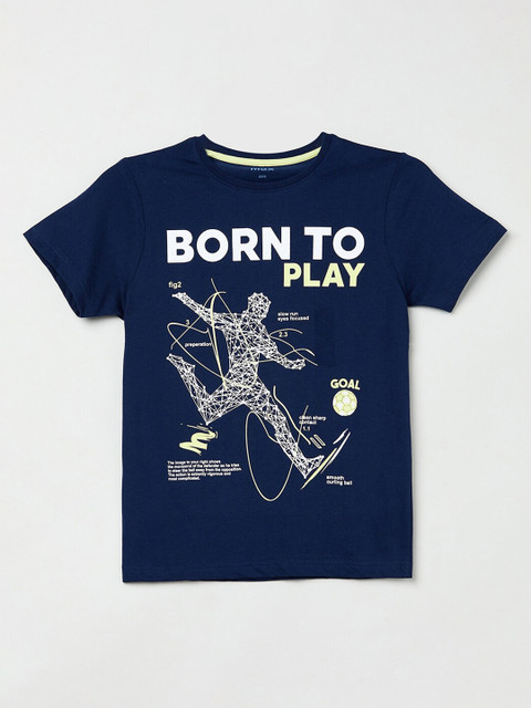 

max Boys Navy Blue Printed Round Neck T-shirt