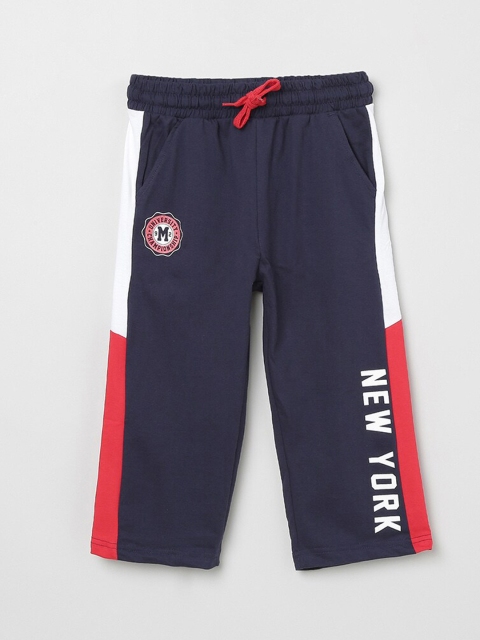 

max Boys Navy Blue & White Colourblocked Slim-Fit Track Pants