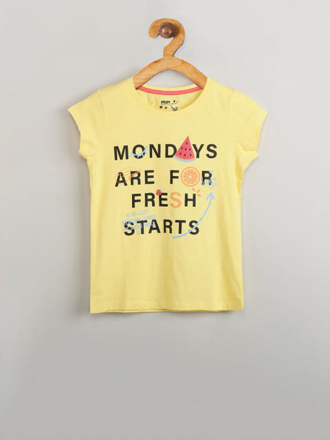 

max Girls Yellow Printed Round Neck T-shirt