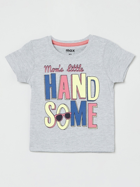 

max Boys Grey Melange Printed Round Neck T-shirt