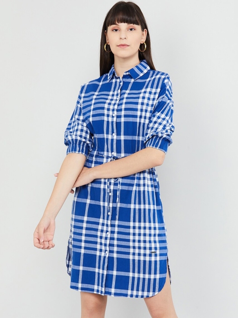 

max Women Blue Checked Shirt Dress