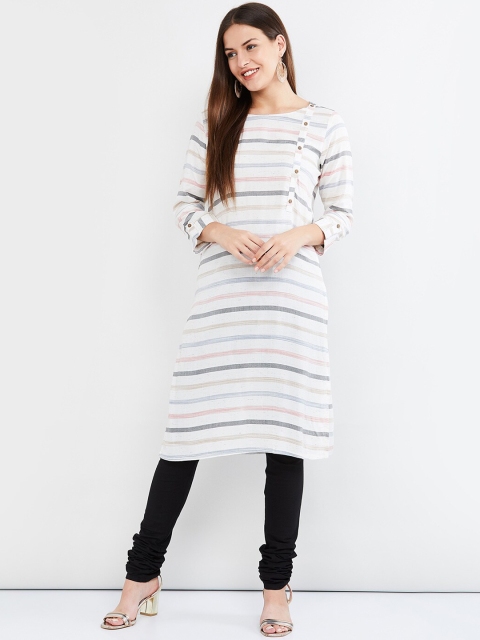 

max Women White Striped Straight Kurta
