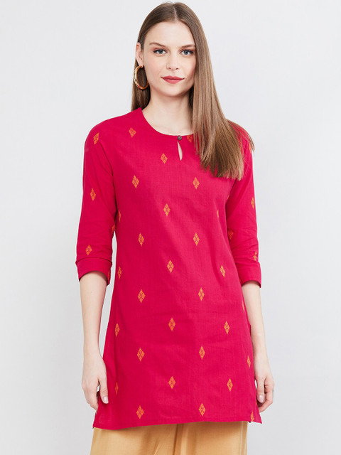 

max Women Fuchsia Pink & Orange Woven Design Straight Kurta