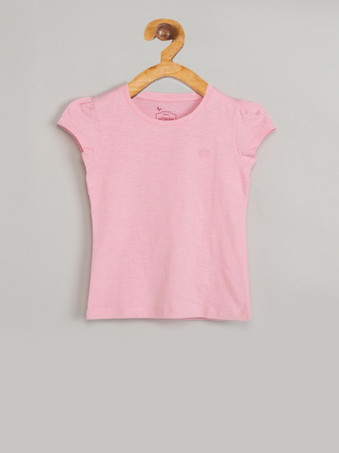 max Girls Pink Solid Round Neck T-shirt