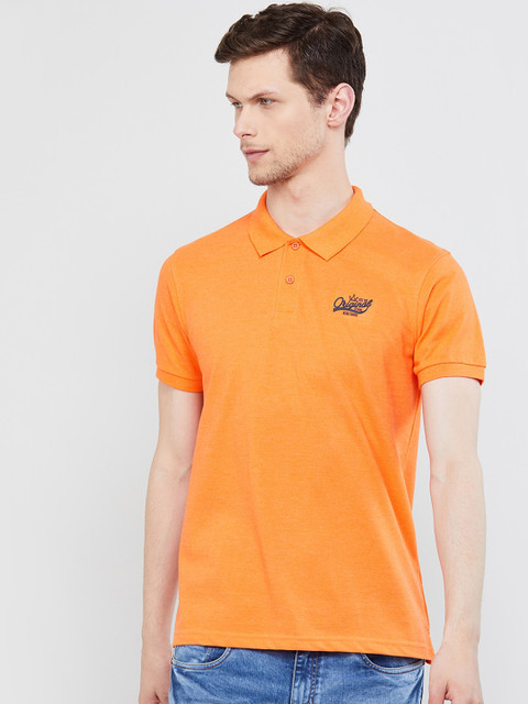 

max Men Orange Solid Polo Collar T-shirt, Red