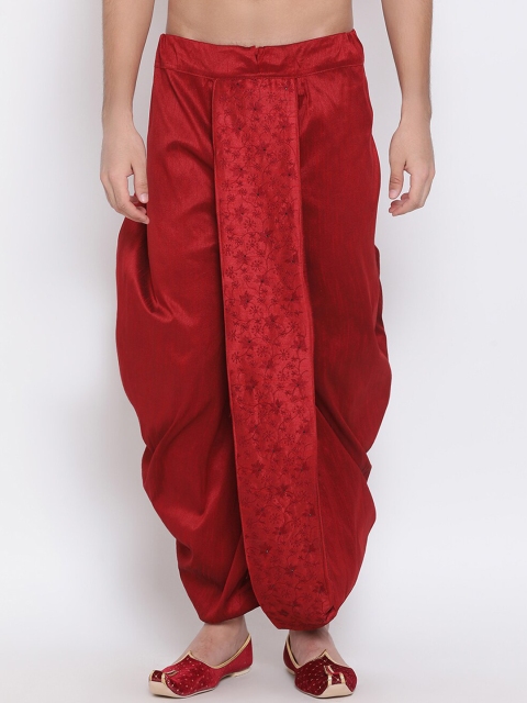 

VASTRAMAY Men Maroon Embroidered Dhoti Pants