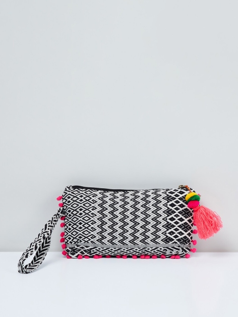 max Women Blue & White Woven Design Pouch