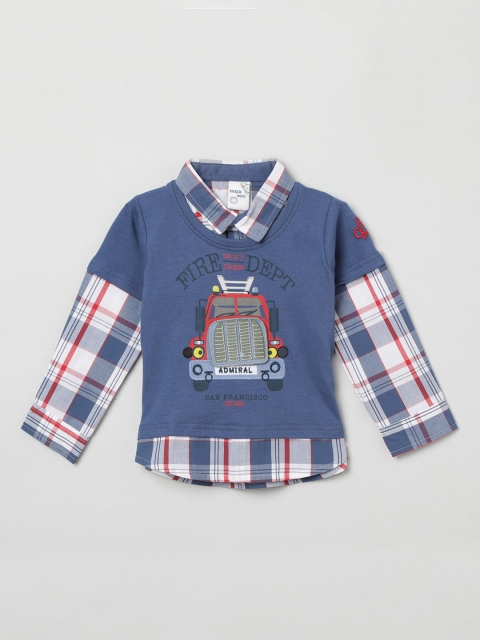 

max Infant Boys Blue & White Printed Round Neck T-shirt