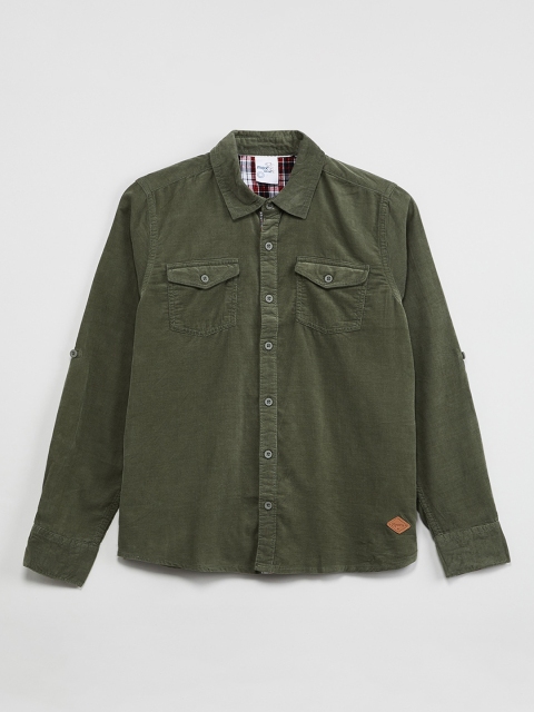 

max Boys Olive Green Regular Fit Solid Casual Shirt