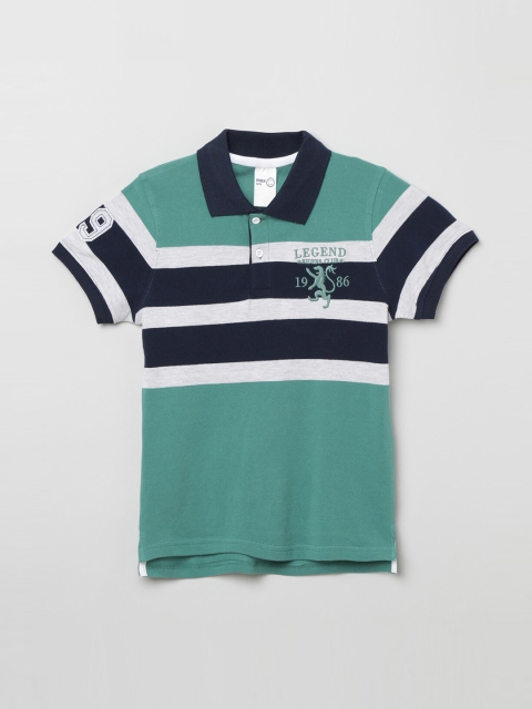 

max Boys Sea Green & White Striped Polo Collar T-shirt