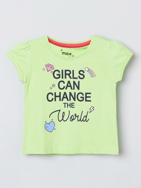 max Girls Lime Green Printed Round Neck T-shirt