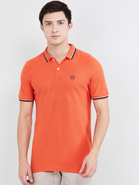 

max Men Orange Solid Polo Collar T-shirt