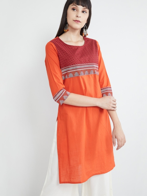 

max Women Orange & Red Printed Straight Kurta