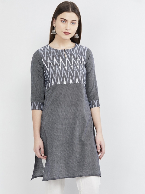 

max Women Grey & White Ikat Print Straight Kurta