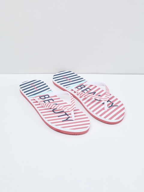 

max Women White & Pink Printed Thong Flip-Flops
