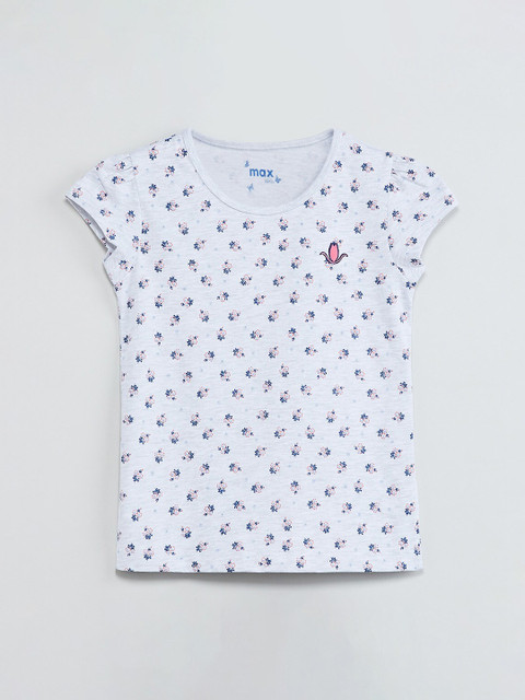 

max Girls Grey Printed Round Neck T-shirt