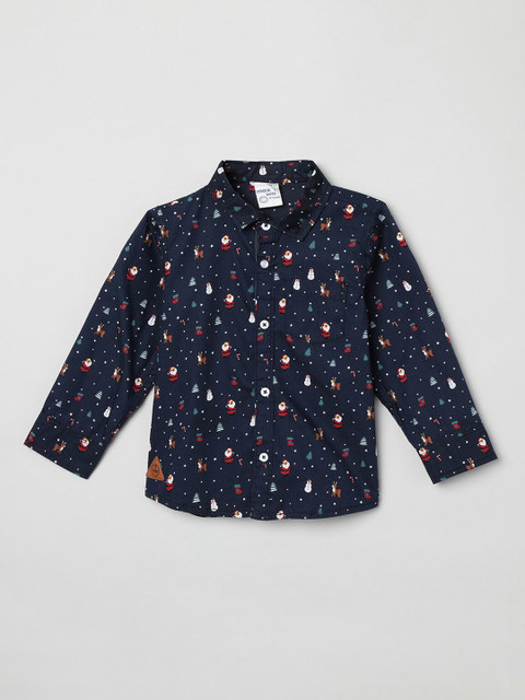 

max Boys Navy Blue & Red Regular Fit Printed Casual Shirt