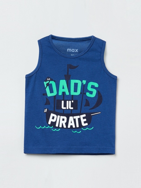 

max Boys Blue Printed Round Neck T-shirt