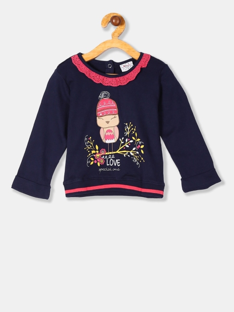 Donuts Girls Navy Blue & Pink Printed Sweatshirt