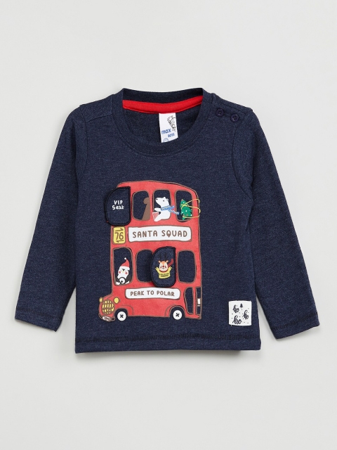 

max Boys Blue Printed Round Neck T-shirt