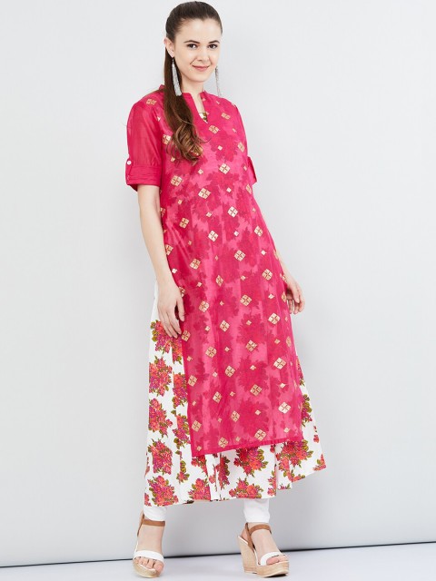 

max Women Pink & Gold Embellished Straight Kurta