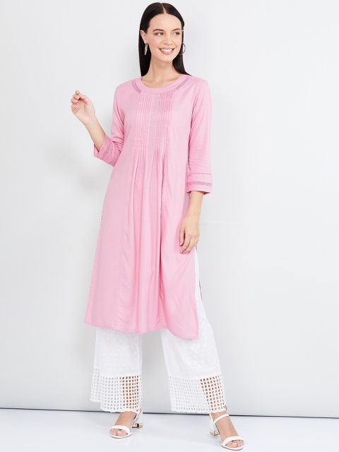 

max Women Pink Solid Straight Kurta