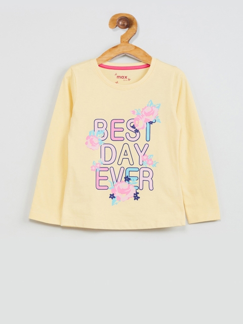 

max Girls Yellow Printed Round Neck T-shirt