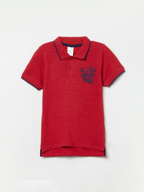 

max Boys Red & Blue Embroidered Polo Collar T-shirt