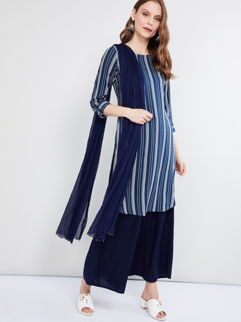

max Navy Blue Solid Dupatta