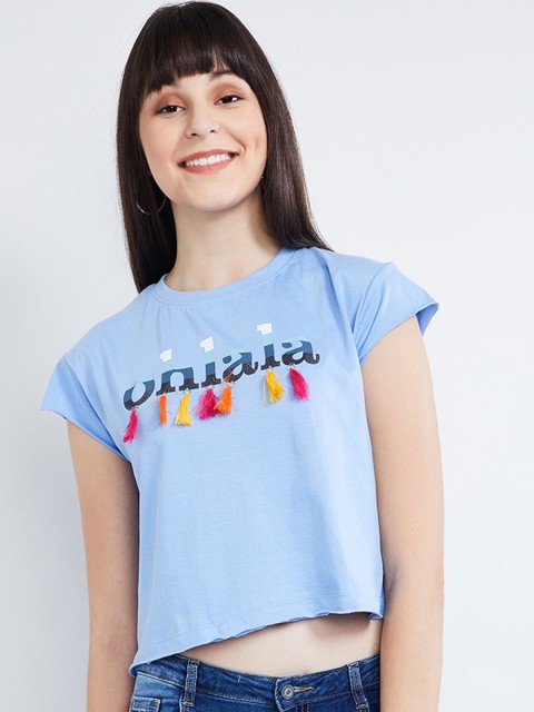 

max Women Blue Printed Boxy Top
