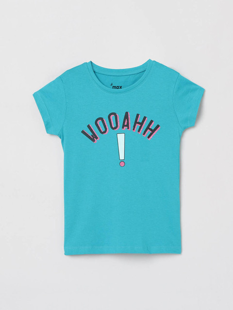 

max Girls Blue Printed Round Neck T-shirt