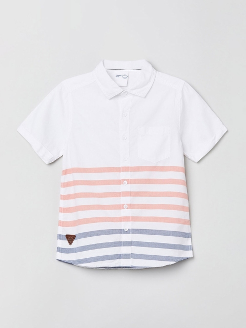 

max Boys White & Red Regular Fit Striped Casual Shirt