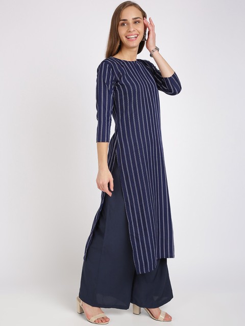 

Silk Bazar Women Navy Blue Printed Kurta with Palazzos