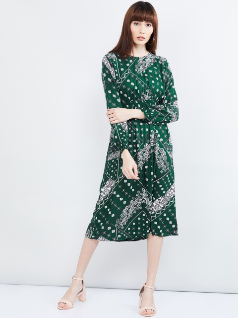 

max Women Green Printed A-Line Dress