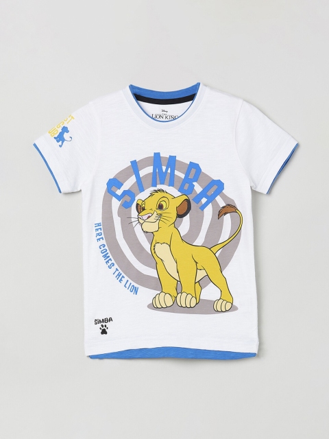 

max Boys White & Yellow Lion King Print Round Neck T-shirt