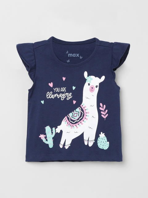 

max Girls Navy Blue Printed Top