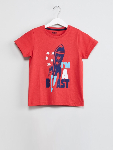 

max Boys Red Printed Round Neck T-shirt