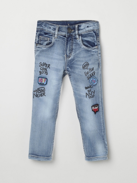 

max Boys Blue Slim Fit Mid-Rise Clean Look Printed Jeans