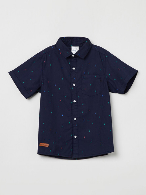 

max Boys Navy Blue Regular Fit Printed Casual Shirt
