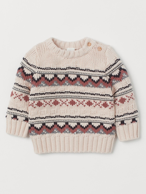 

H&M Kids Cream-Coloured & Maroon Jacquard-Knit Jumper